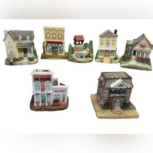 Vintage Liberty Falls Christmas Village 1990s Lot of 7 BLDG & Characters Pewter